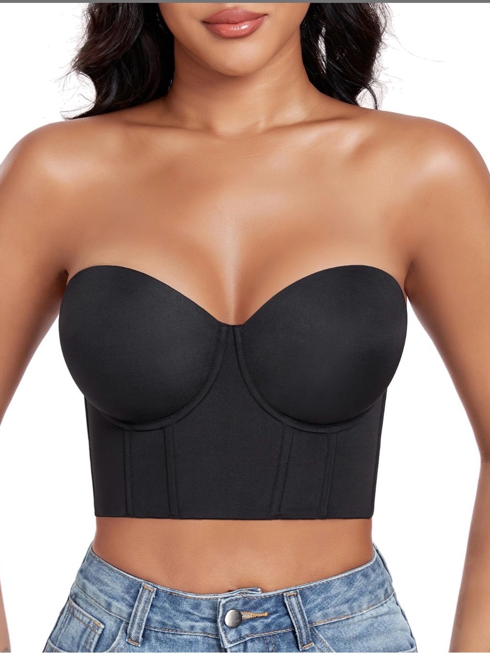 DotVol 34DD Longline Strapless Full Figure Underwire Corset Black Bra NWT